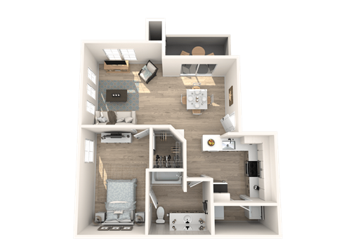 Floor plan for 1 bed, 1 bath, 683 sqft